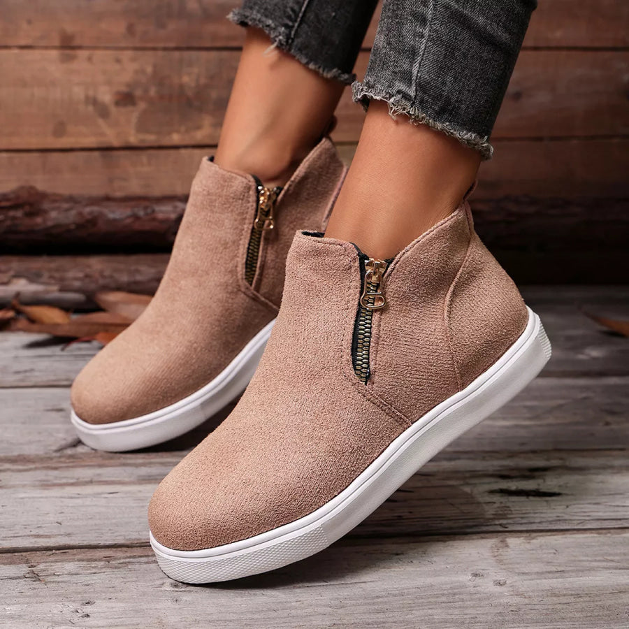 Side Zipper Flat Sneakers Pink / 36 Apparel and Accessories
