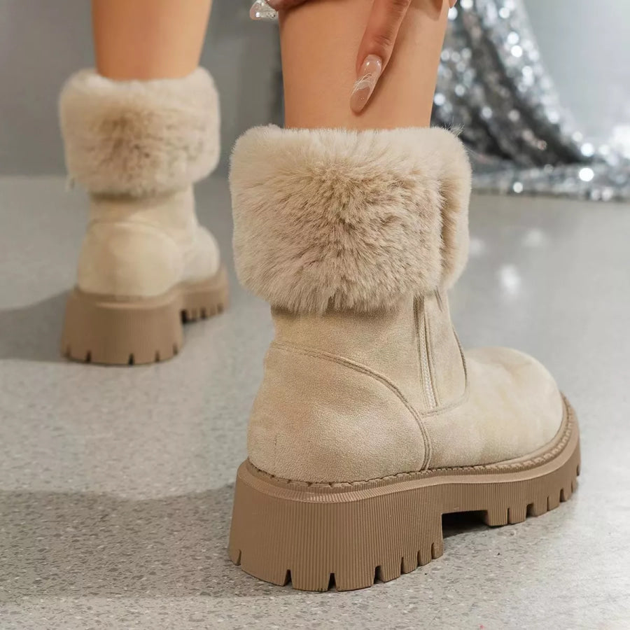 Side Zipper Fuzzy Boots Creamy-white / 36 Apparel and Accessories