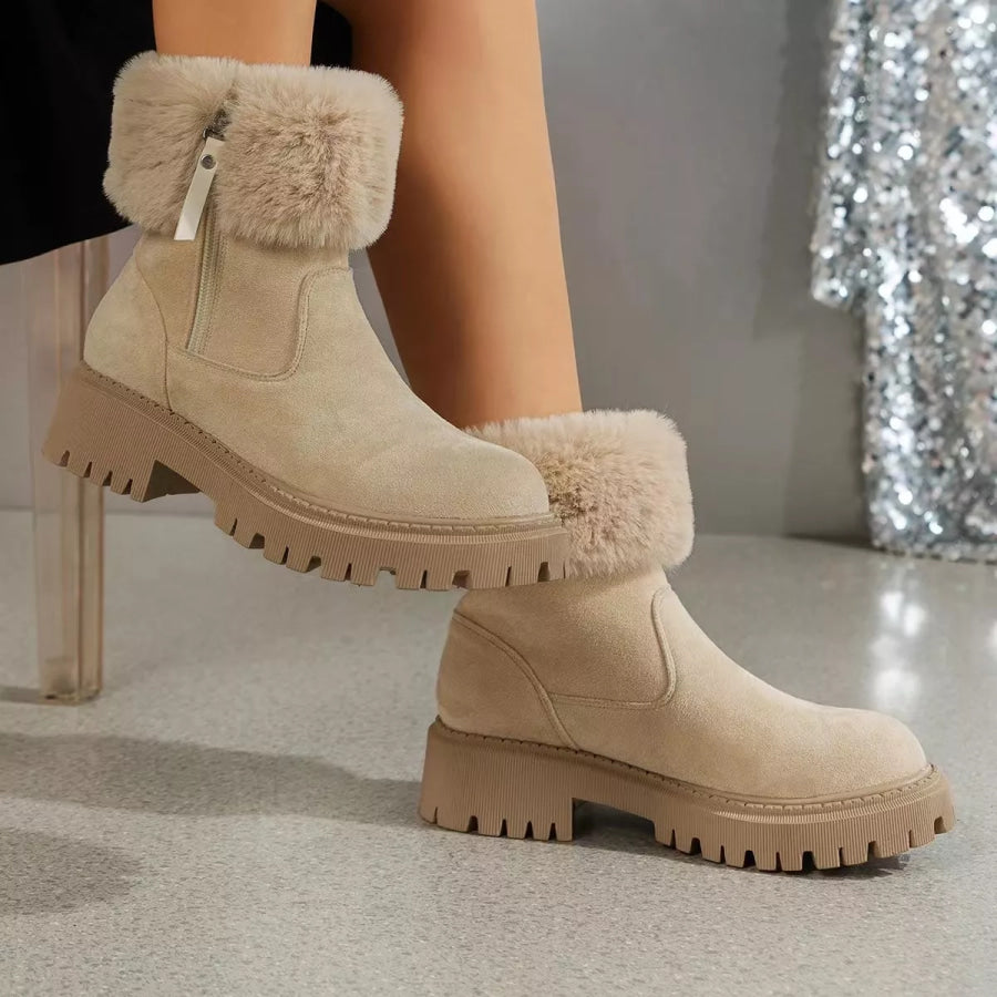 Side Zipper Fuzzy Boots Creamy-white / 36 Apparel and Accessories