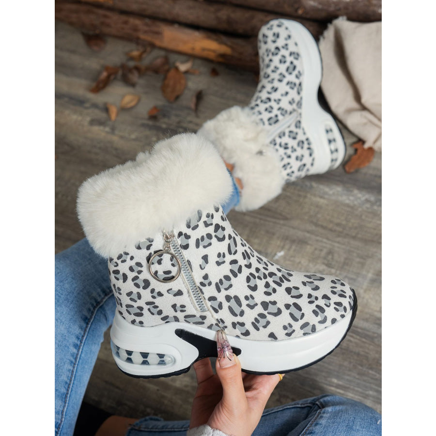 Side Zipper Leopard Platform Boots Apparel and Accessories