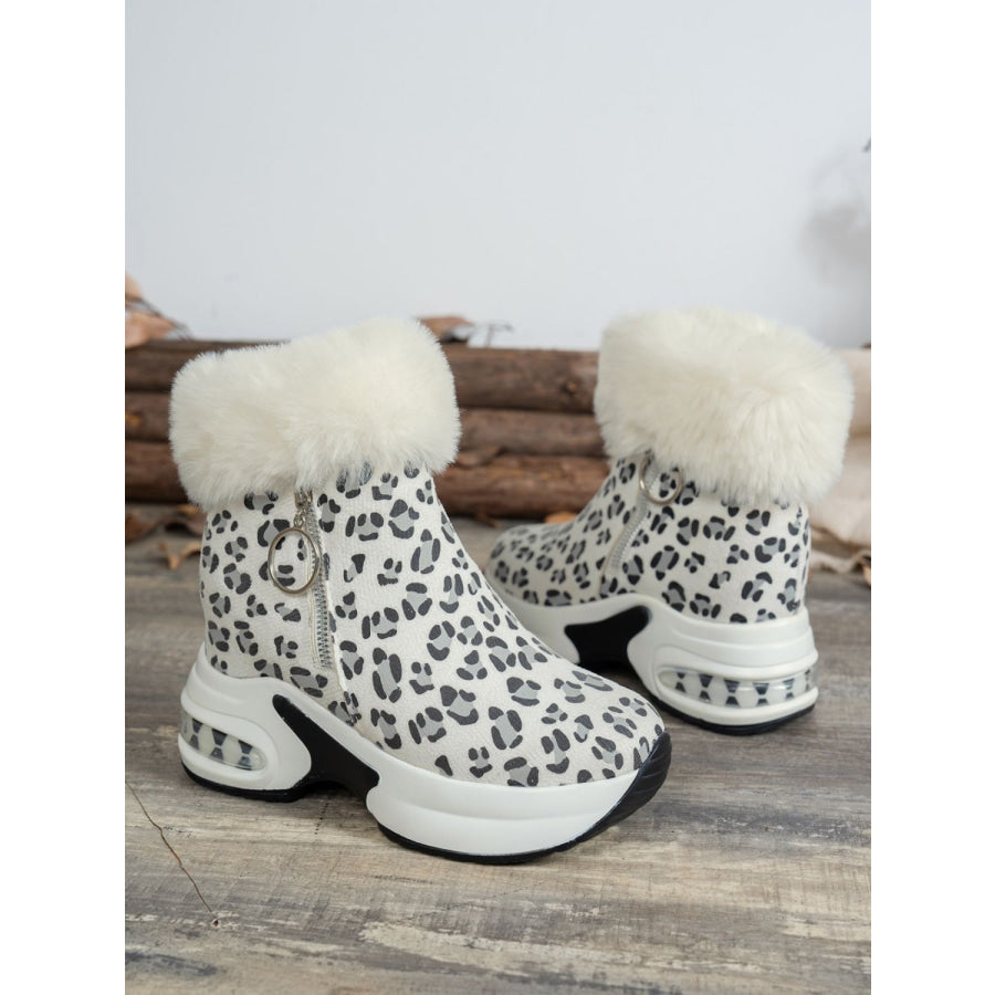 Side Zipper Leopard Platform Boots Apparel and Accessories