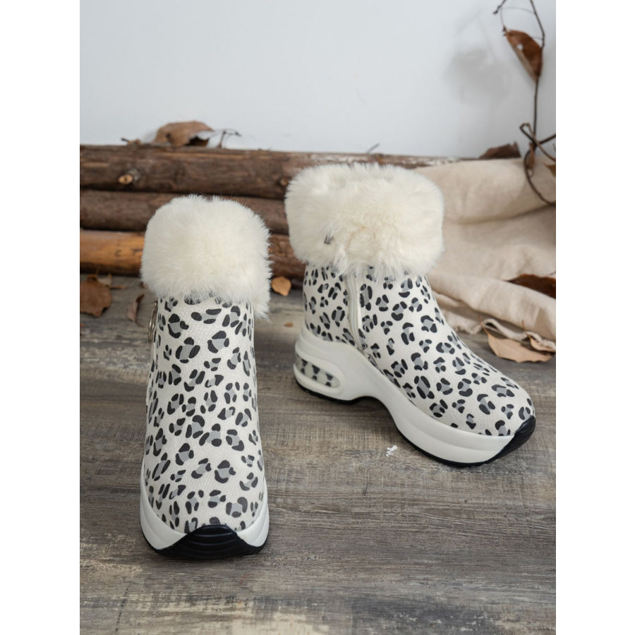 Side Zipper Leopard Platform Boots Apparel and Accessories