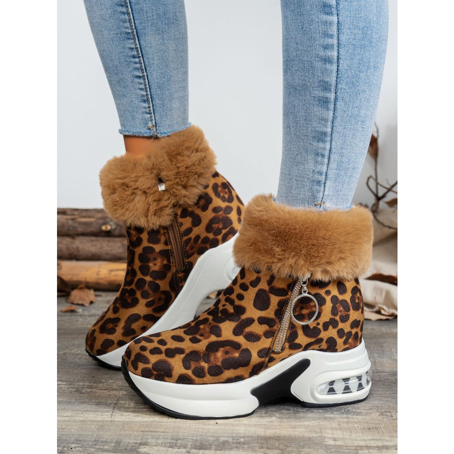 Side Zipper Leopard Platform Boots Brown / 35(US4) Apparel and Accessories