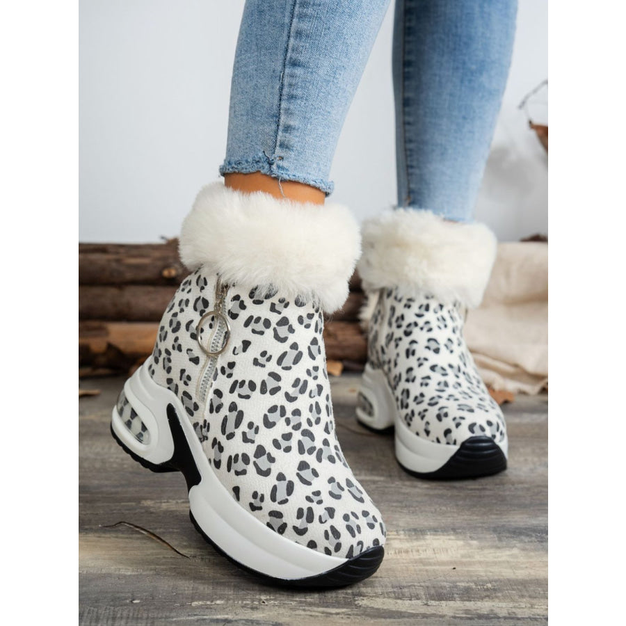 Side Zipper Leopard Platform Boots White / 35(US4) Apparel and Accessories