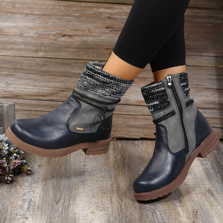 Side Zipper PU Leather Boots Apparel and Accessories