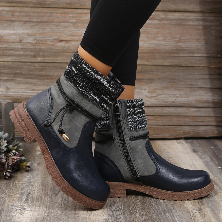 Side Zipper PU Leather Boots Apparel and Accessories