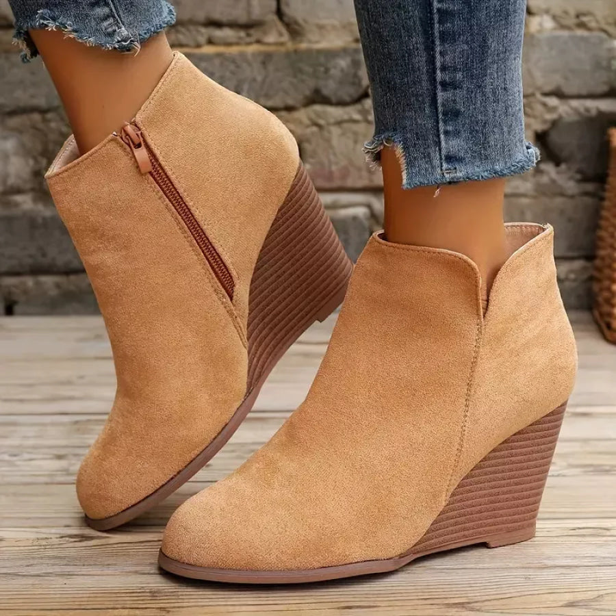 Side Zipper Wedge Boots Apparel and Accessories