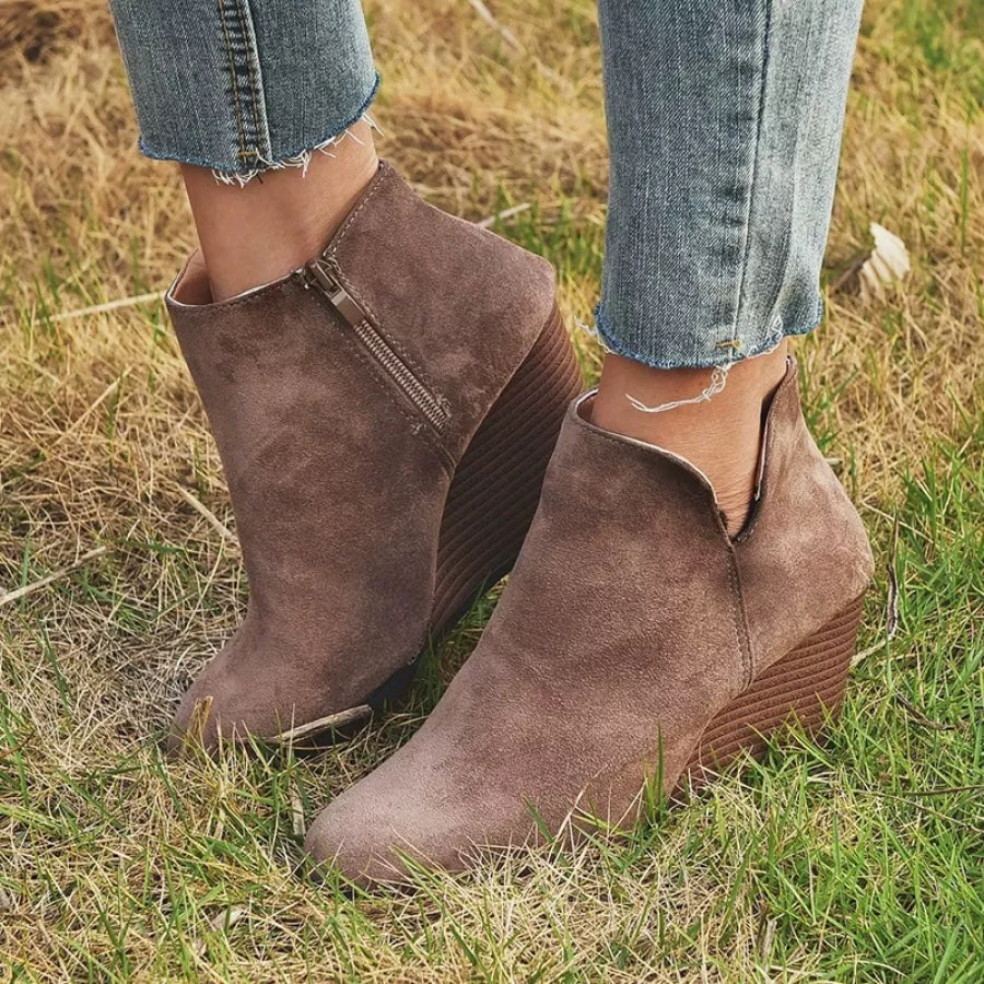 Side Zipper Wedge Boots Apparel and Accessories