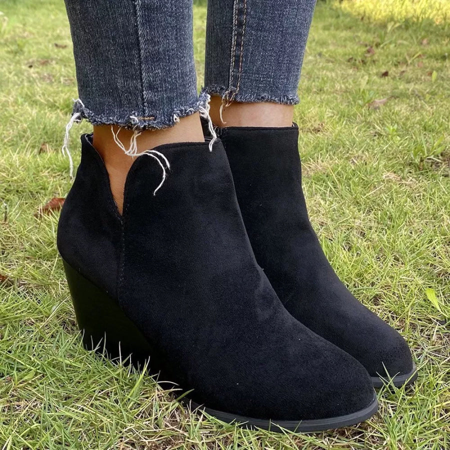 Side Zipper Wedge Boots Apparel and Accessories
