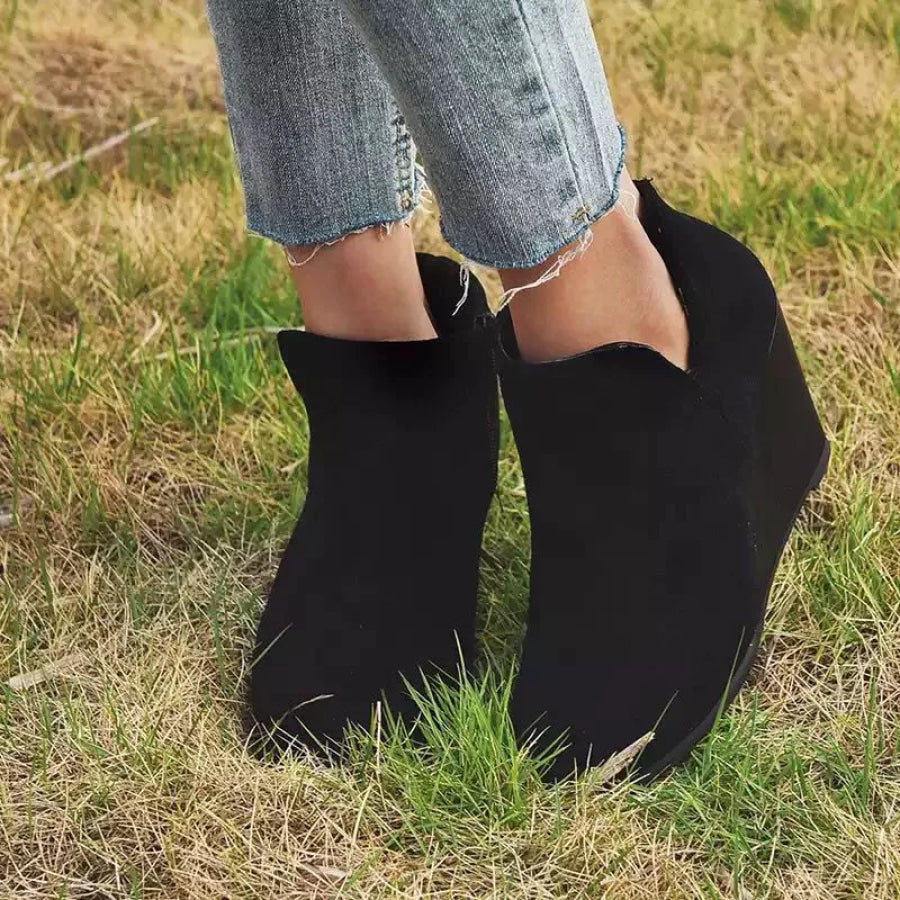 Side Zipper Wedge Boots Apparel and Accessories