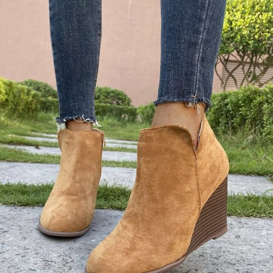Side Zipper Wedge Boots Apparel and Accessories