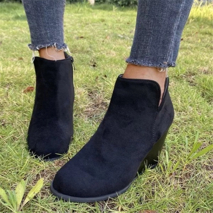 Side Zipper Wedge Boots Black / 35 Apparel and Accessories