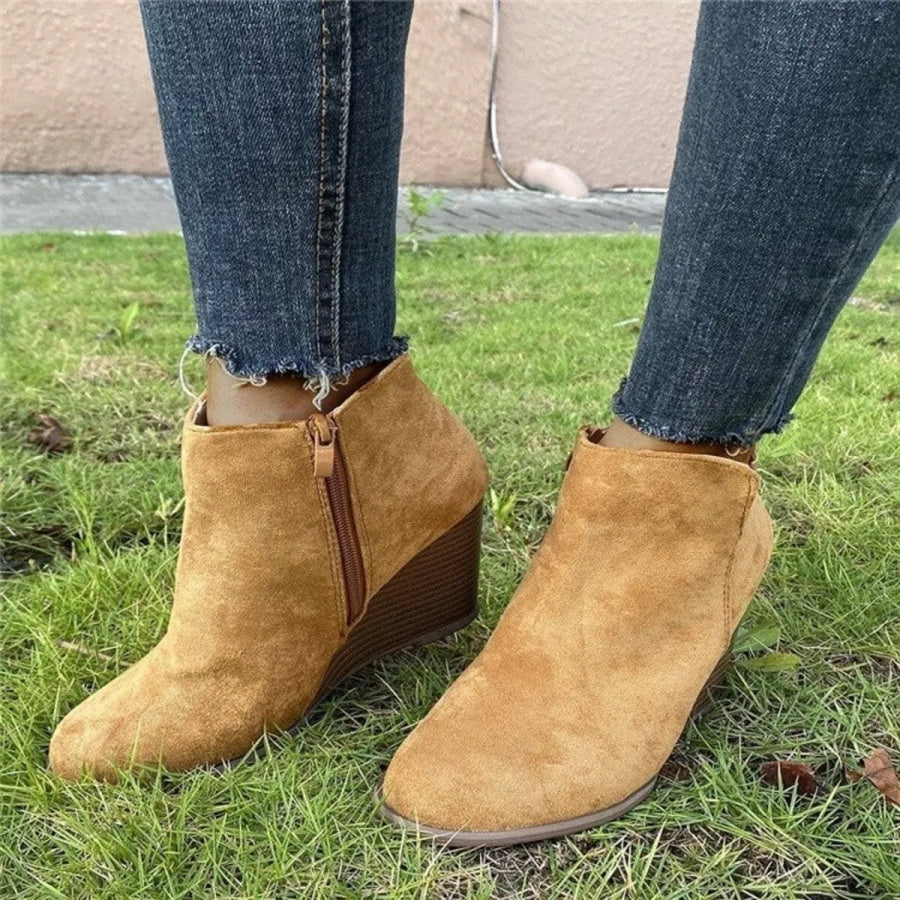 Side Zipper Wedge Boots Ginger Yellow / 35 Apparel and Accessories