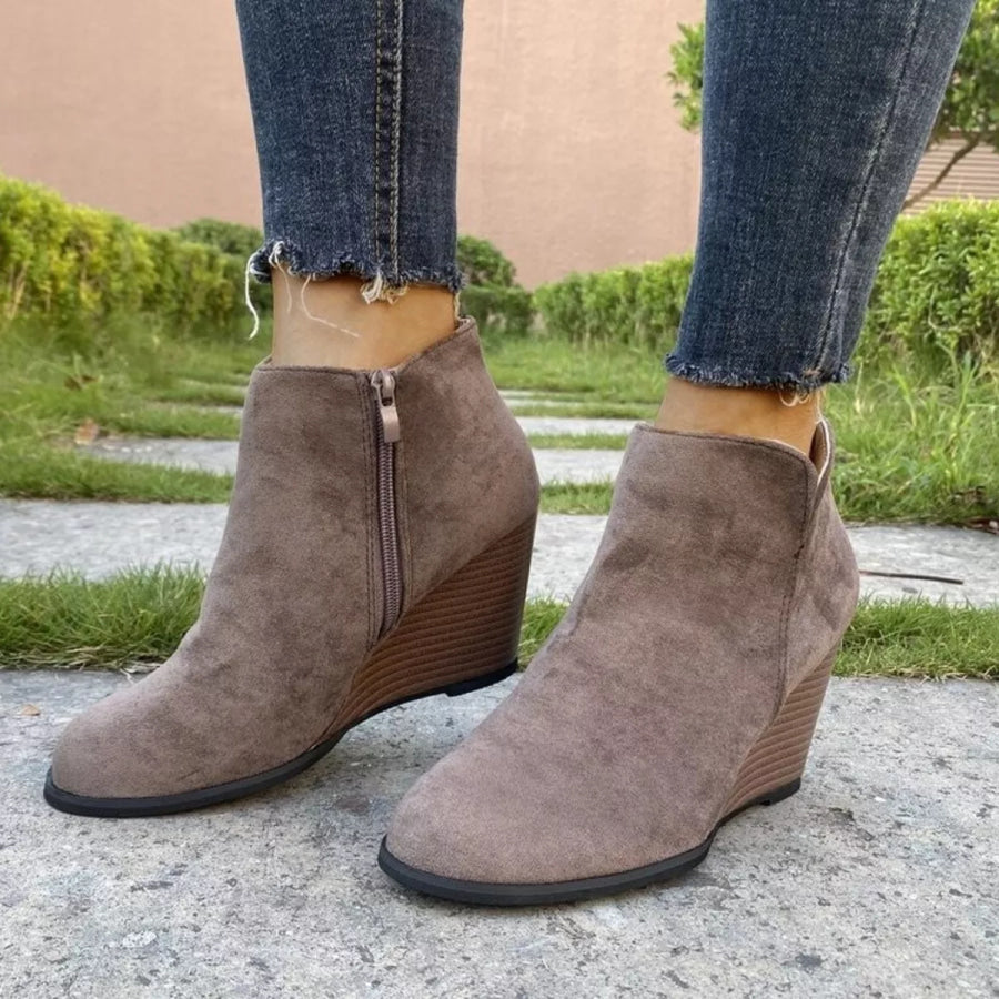 Side Zipper Wedge Boots Grey / 35 Apparel and Accessories