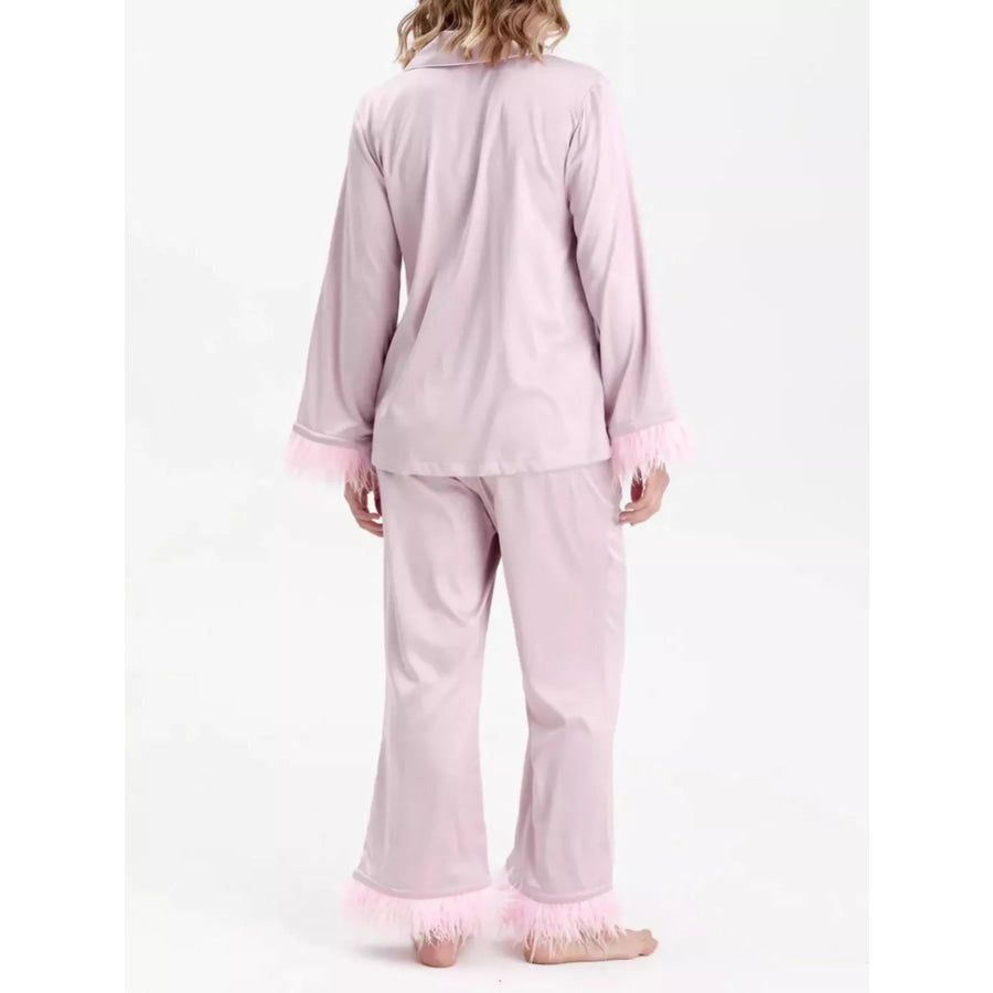 Silky Button Up Top and Pants Lounge Set Apparel and Accessories