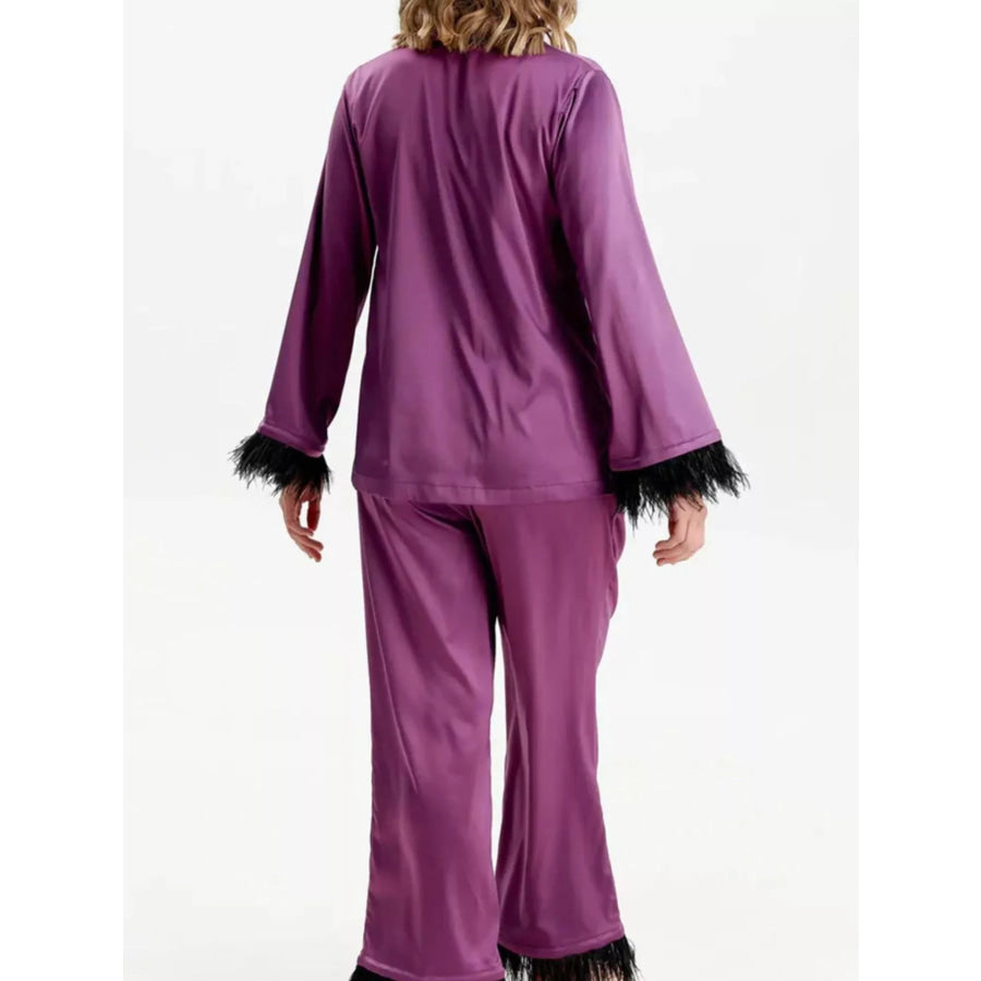 Silky Button Up Top and Pants Lounge Set Apparel and Accessories