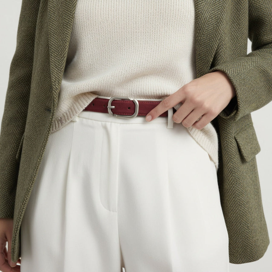 Silver Buckle Belt Red / One Size Apparel and Accessories
