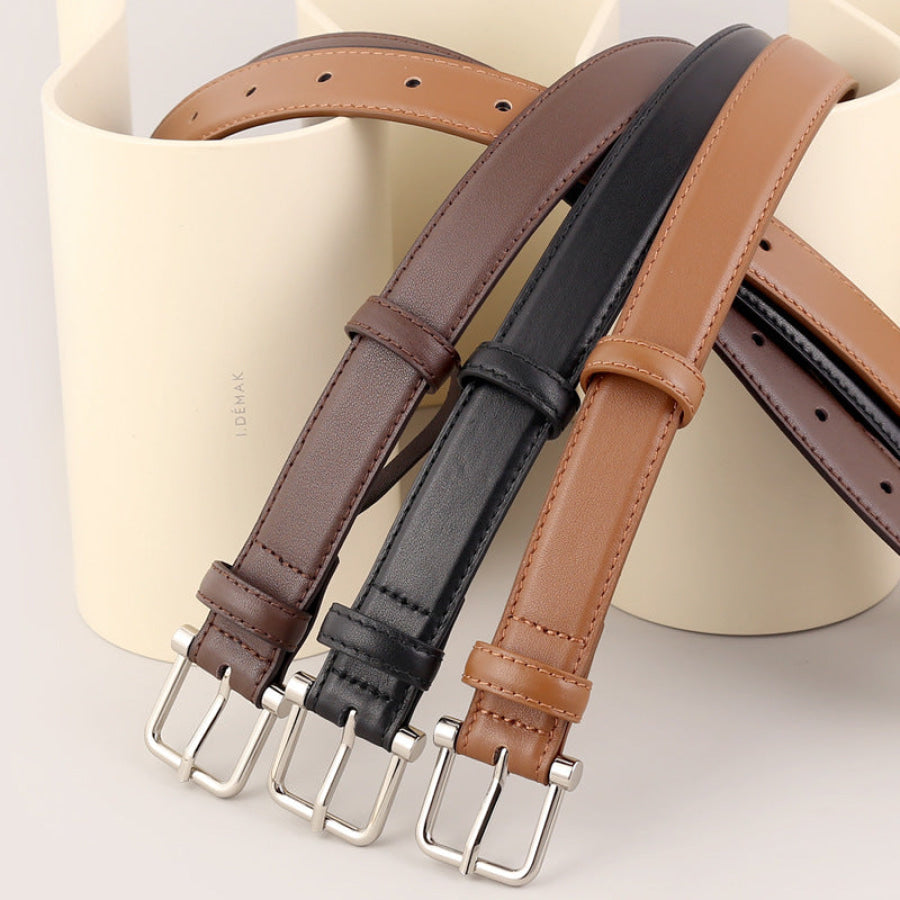 Silver Buckle Leather Belt Apparel and Accessories