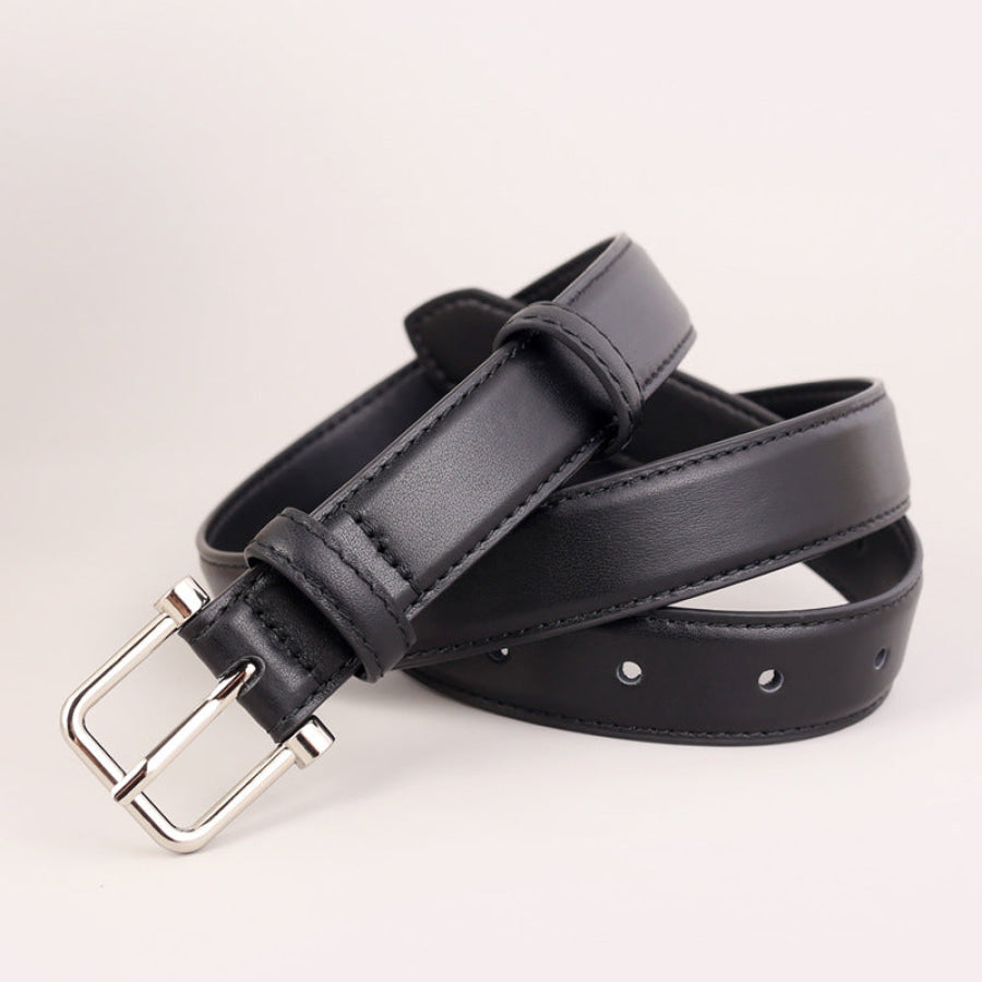 Silver Buckle Leather Belt Black / One Size Apparel and Accessories