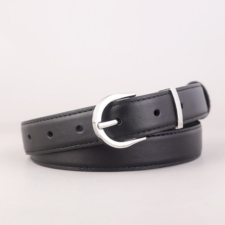 Silver Buckle Leather Belt Black / One Size Apparel and Accessories