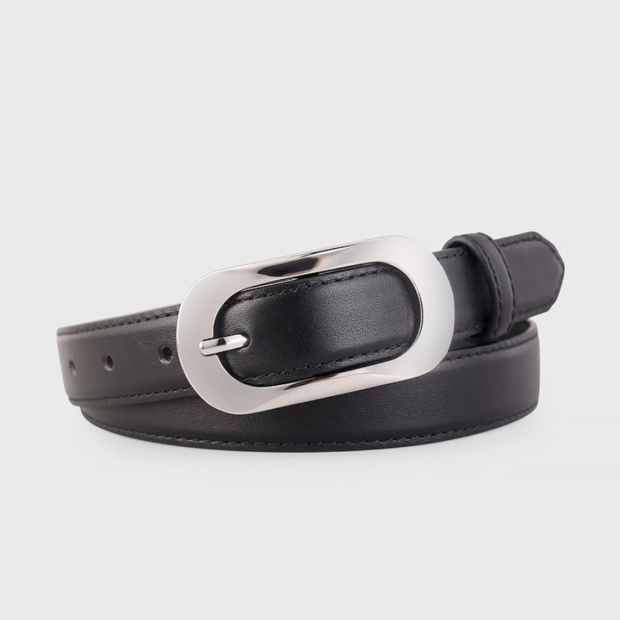 Silver Buckle Leather Belt Black / One Size Apparel and Accessories