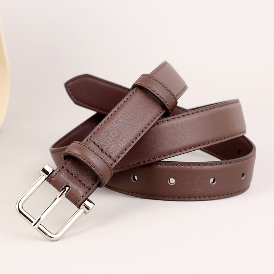 Silver Buckle Leather Belt Brown / One Size Apparel and Accessories