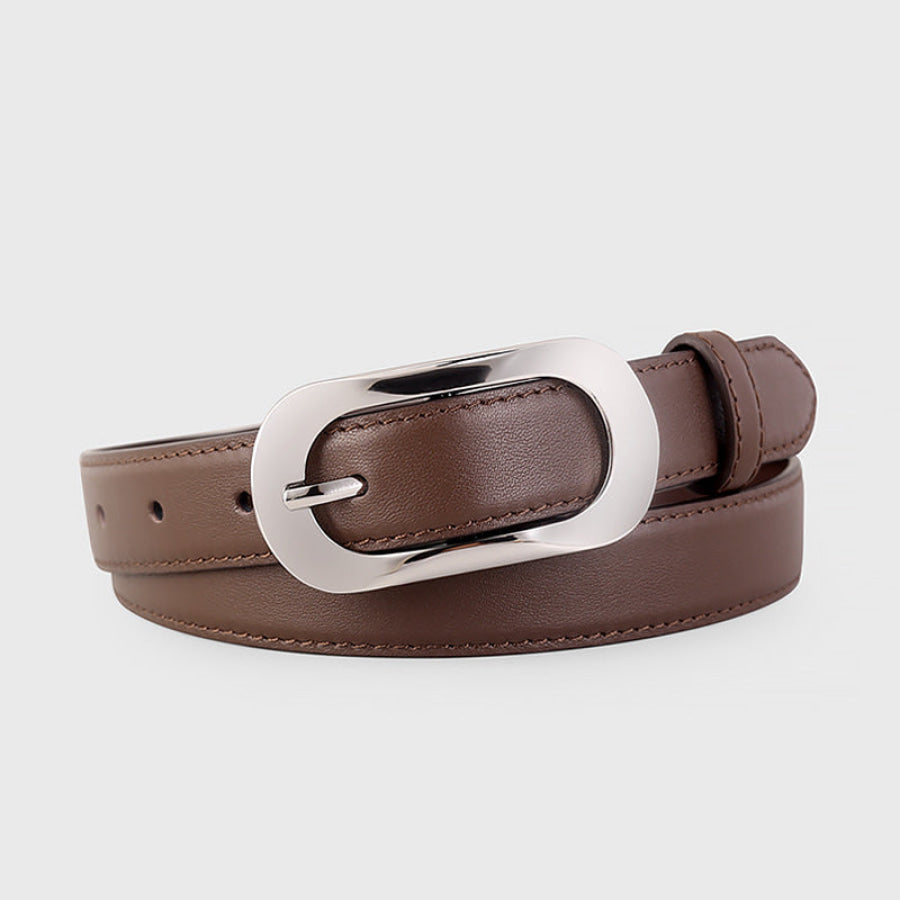 Silver Buckle Leather Belt Brown / One Size Apparel and Accessories