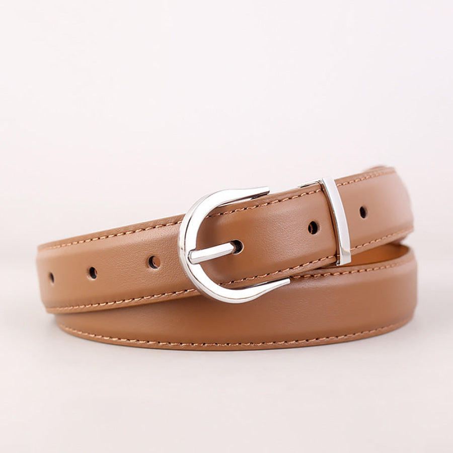 Silver Buckle Leather Belt Brown / One Size Apparel and Accessories