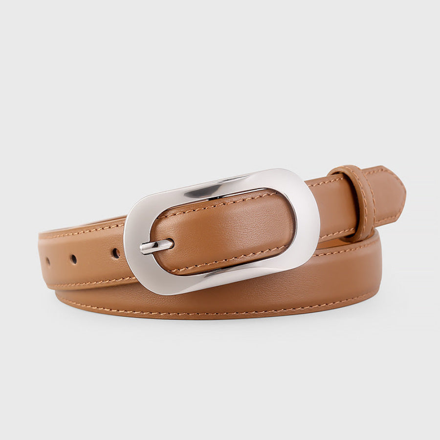 Silver Buckle Leather Belt Caramel / One Size Apparel and Accessories