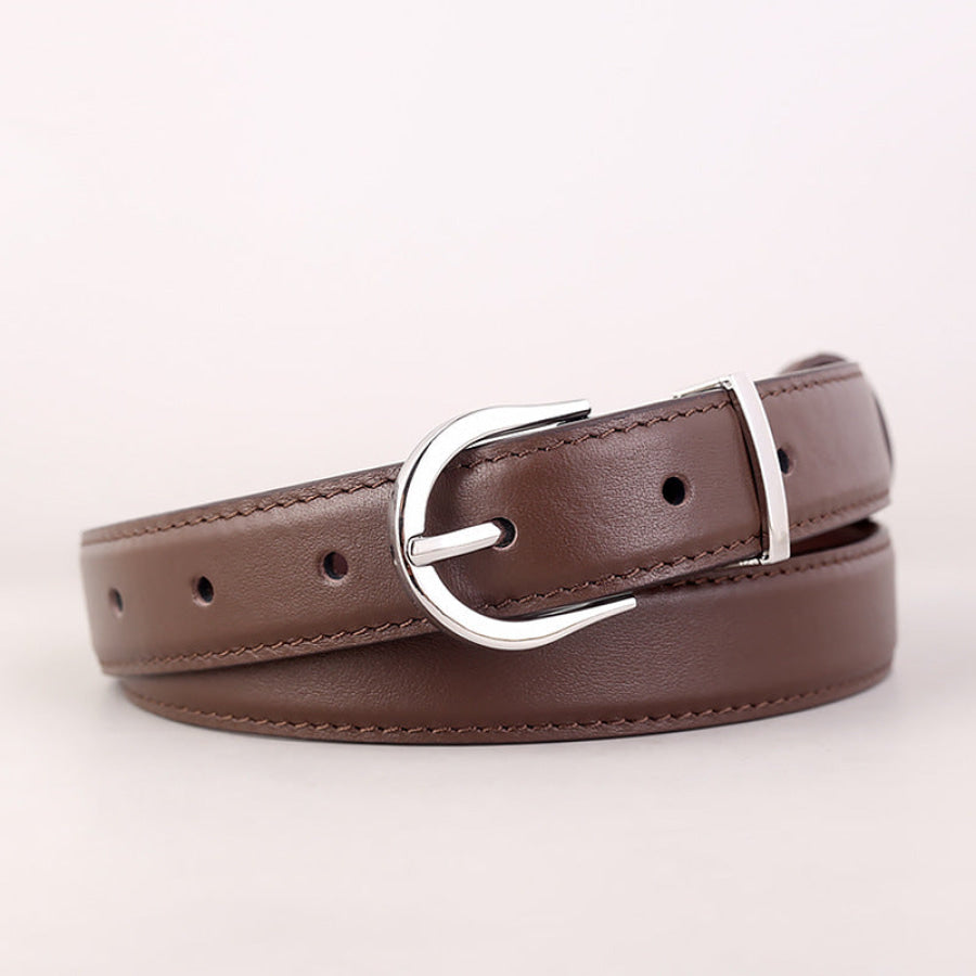 Silver Buckle Leather Belt Coffee Brown / One Size Apparel and Accessories