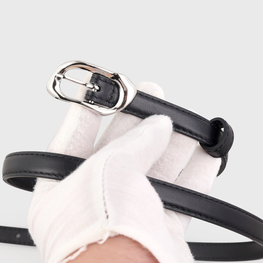 Silver Buckle Skinny Belt Black / One Size Apparel and Accessories