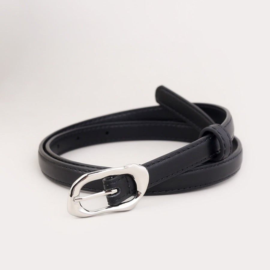 Silver Buckle Skinny Belt Black / One Size Apparel and Accessories