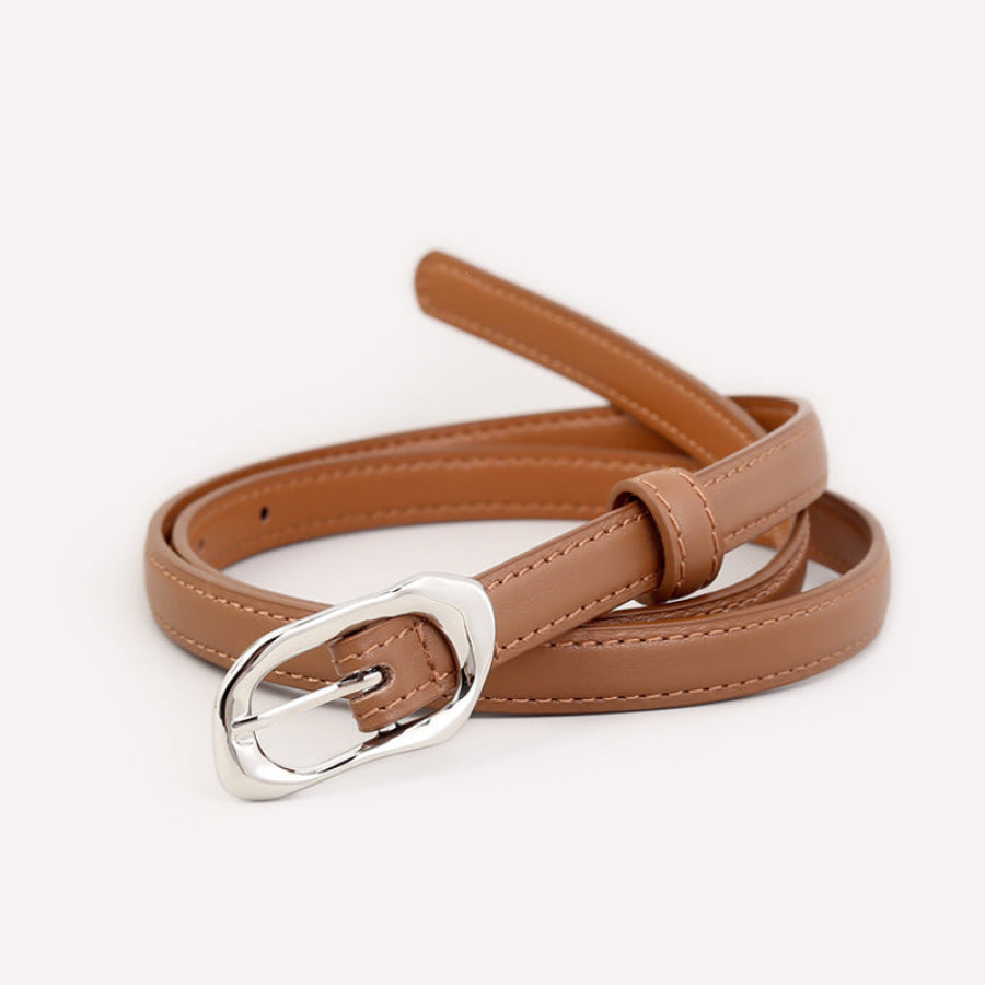 Silver Buckle Skinny Belt Brown / One Size Apparel and Accessories