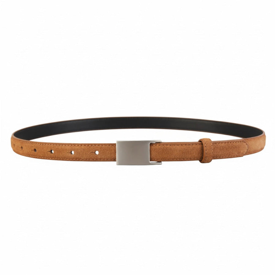 Silver Buckle Skinny Belt Brown / One Size Apparel and Accessories