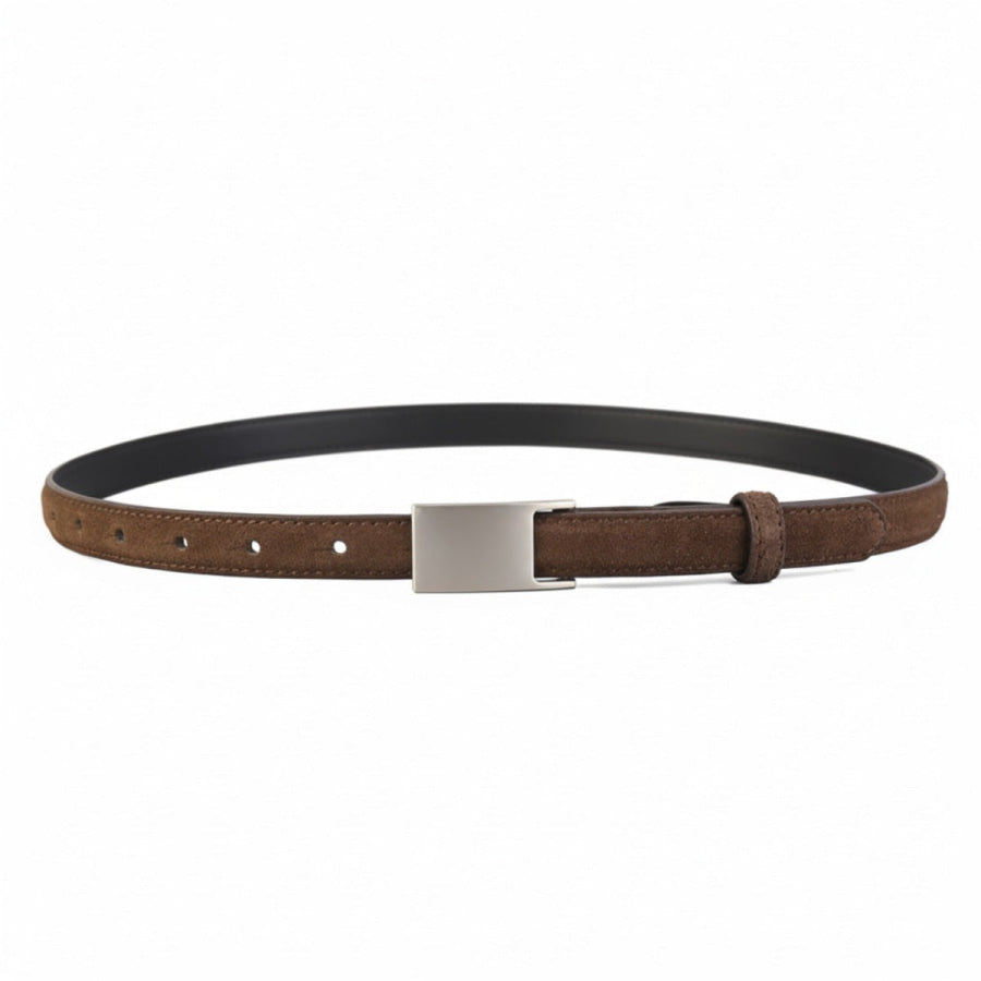Silver Buckle Skinny Belt Coffee Brown / One Size Apparel and Accessories