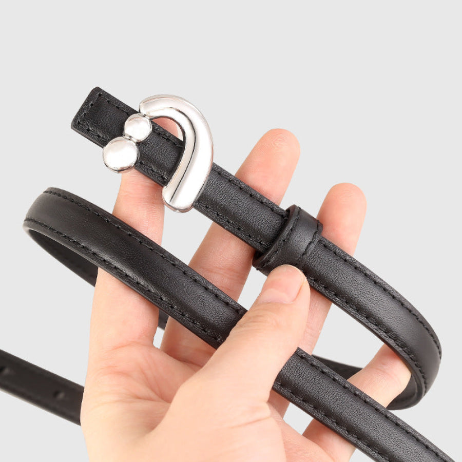 Silver Buckle Skinny Leather Belt Black / One Size Apparel and Accessories
