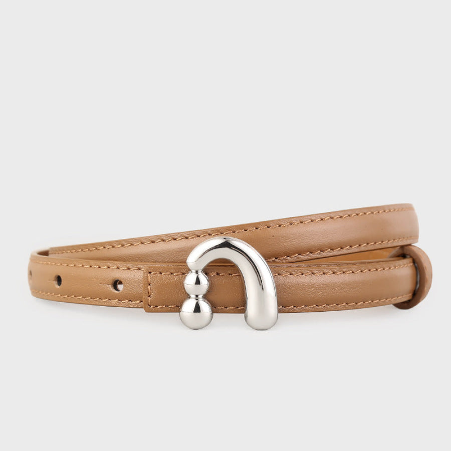 Silver Buckle Skinny Leather Belt Caramel / One Size Apparel and Accessories