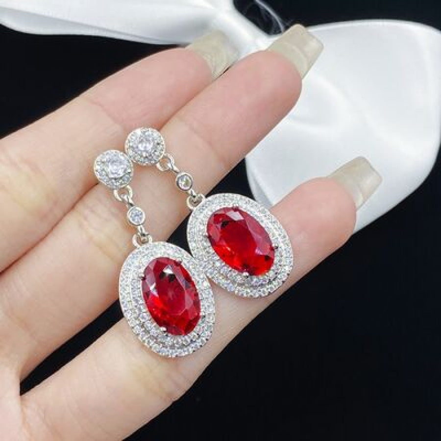 Silver - Plated Artificial Gemstone Dangle Earrings Silver / One Size Apparel and Accessories
