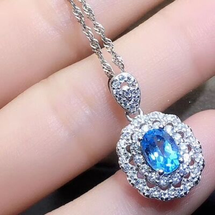 Silver - Plated Artificial Gemstone Pendant Necklace Silver / One Size Apparel and Accessories