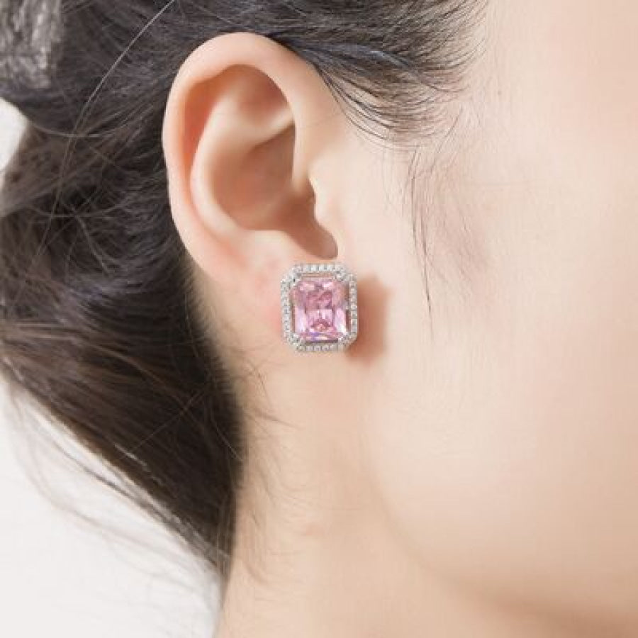Silver - Plated Artificial Gemstone Stud Earrings Silver / One Size Apparel and Accessories