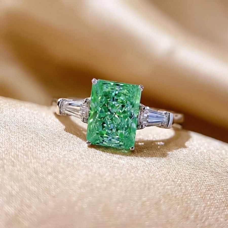 Silver-plated Rectangle Zircon Ring Green / onesize Apparel and Accessories