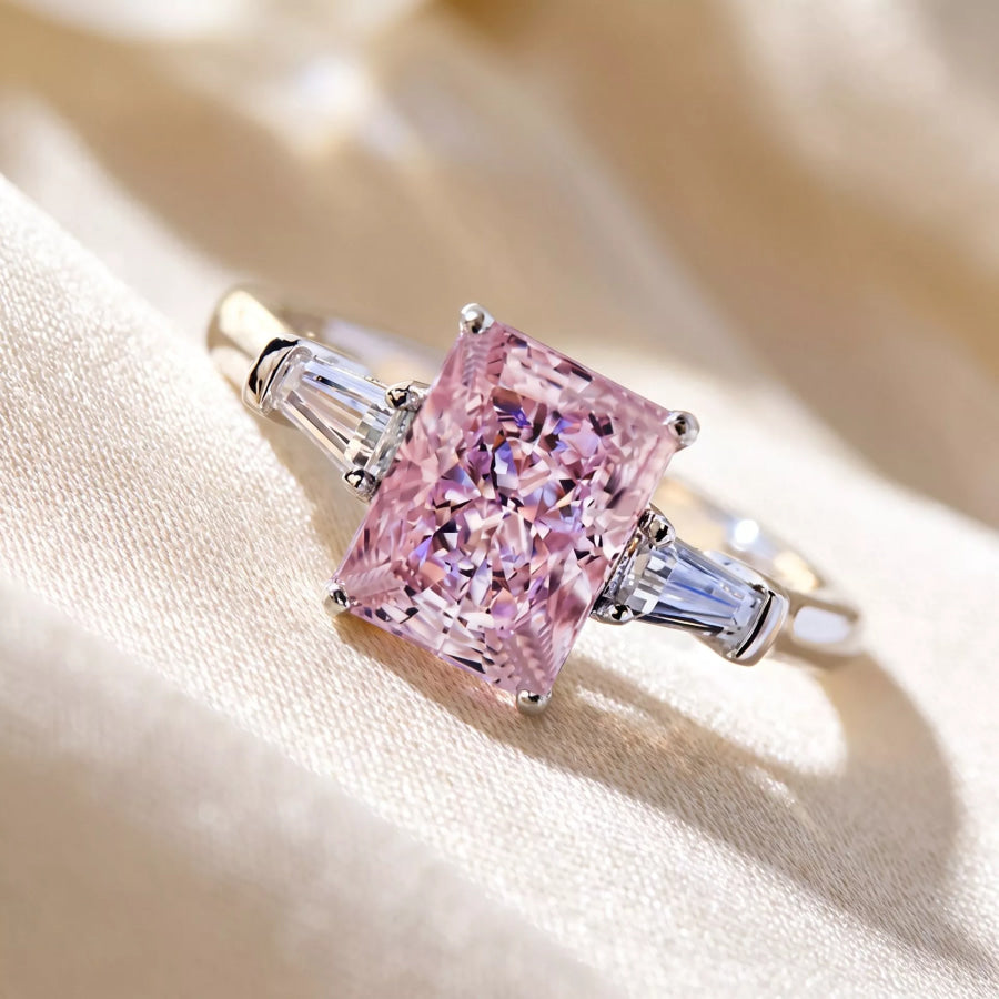 Silver-plated Rectangle Zircon Ring Pink / onesize Apparel and Accessories