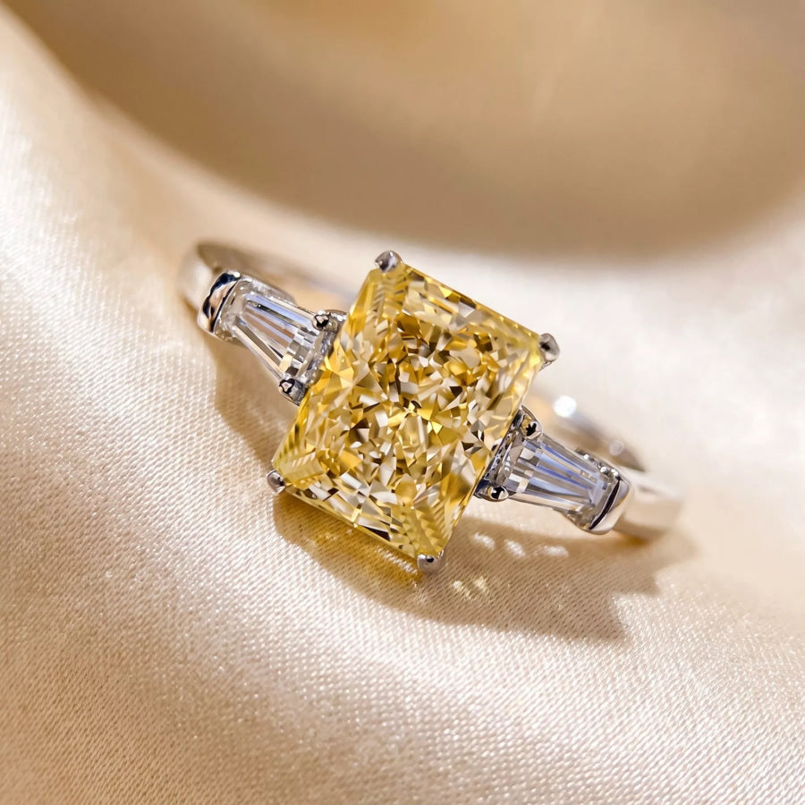 Silver-plated Rectangle Zircon Ring Yellow / onesize Apparel and Accessories