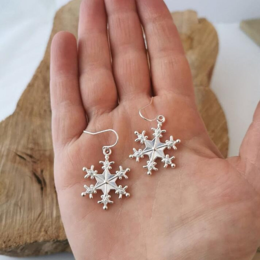 Silver-Plated Snowflakes Earrings Silver / One Size Apparel and Accessories