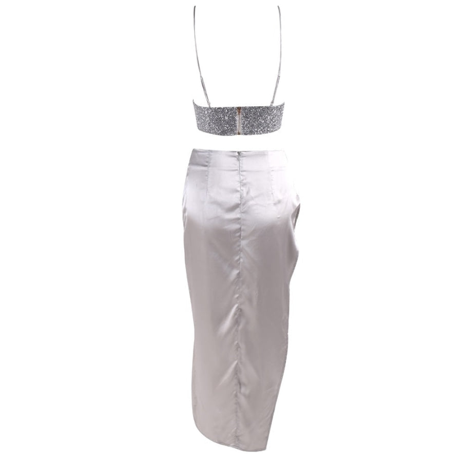 Silver Satin Dress Women’s Fashion - Weddings &amp; Events - Evening Dresses