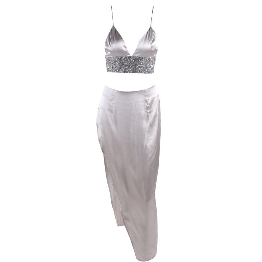 Silver Satin Dress Women’s Fashion - Weddings &amp; Events - Evening Dresses