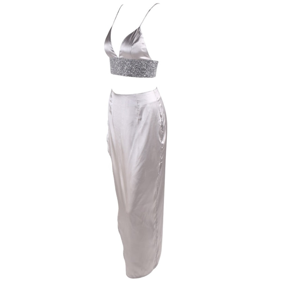 Silver Satin Dress Women’s Fashion - Weddings &amp; Events - Evening Dresses