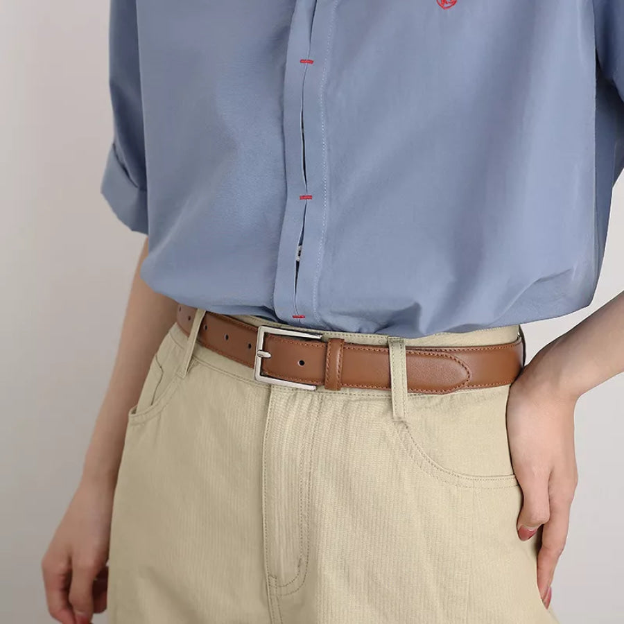 Silver Square Buckle Belt Brown / One Size Apparel and Accessories