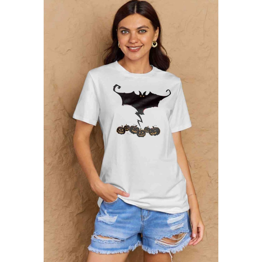 Simply Love Full Size Bat &amp; Pumpkin Graphic Cotton T-Shirt