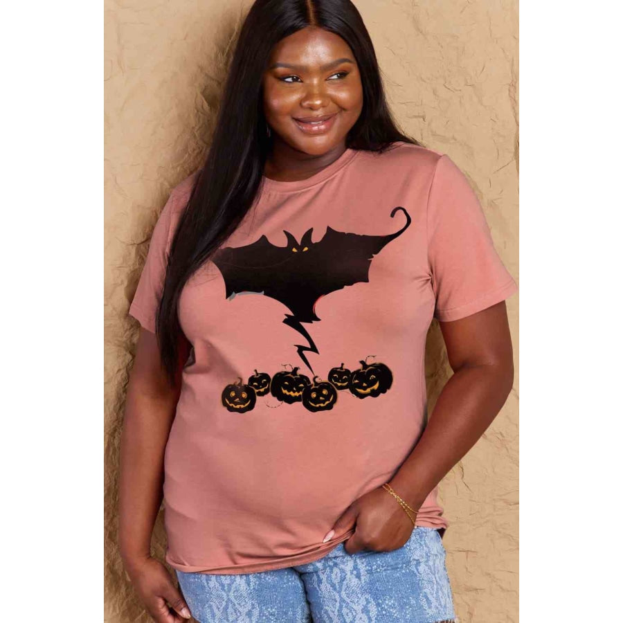 Simply Love Full Size Bat &amp; Pumpkin Graphic Cotton T-Shirt